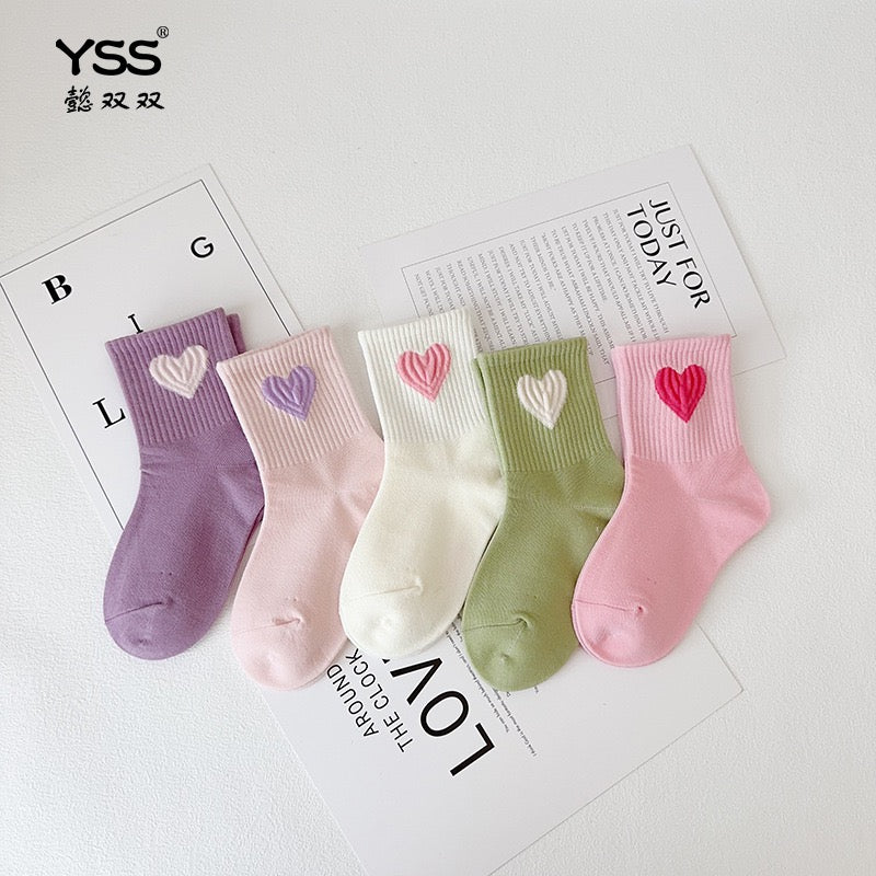Cute Heart Embroidered Kids Ankle Socks