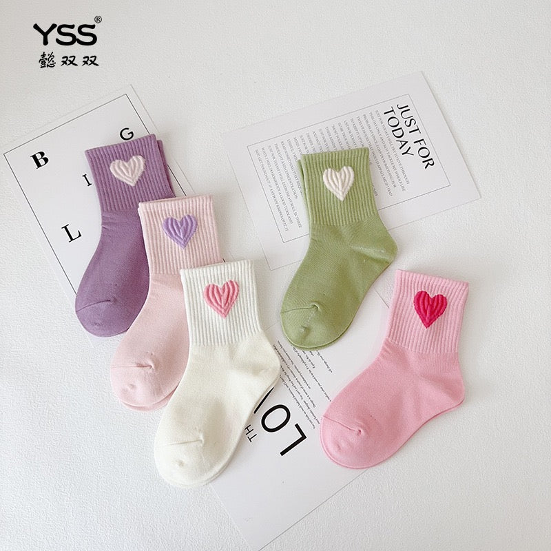 Cute Heart Embroidered Kids Ankle Socks