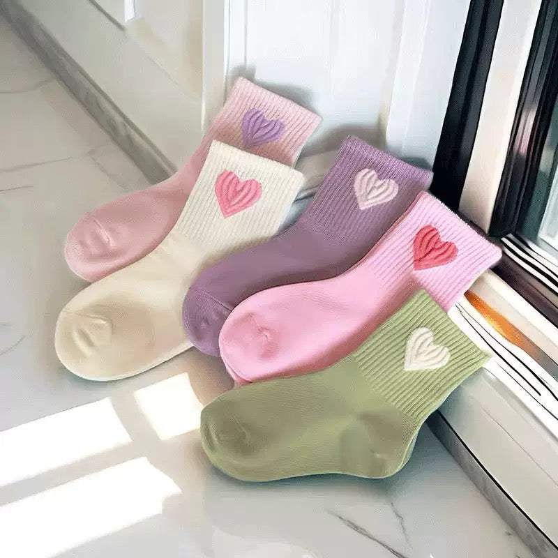 Cute Heart Embroidered Kids Ankle Socks