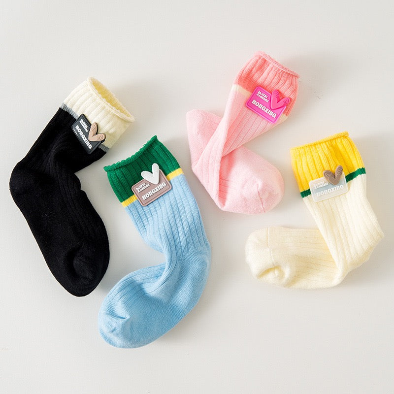 Classic Ribbed Colorblock Girls Socks Set