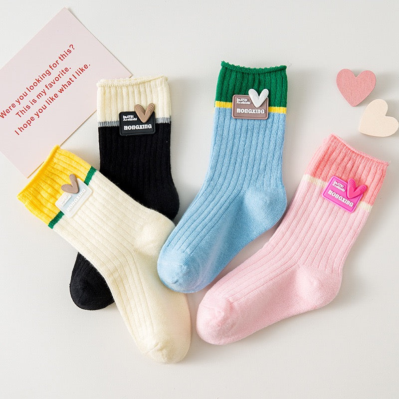 Classic Ribbed Colorblock Girls Socks Set