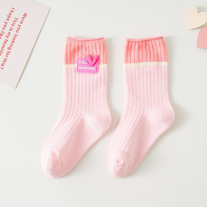 Classic Ribbed Colorblock Girls Socks Set