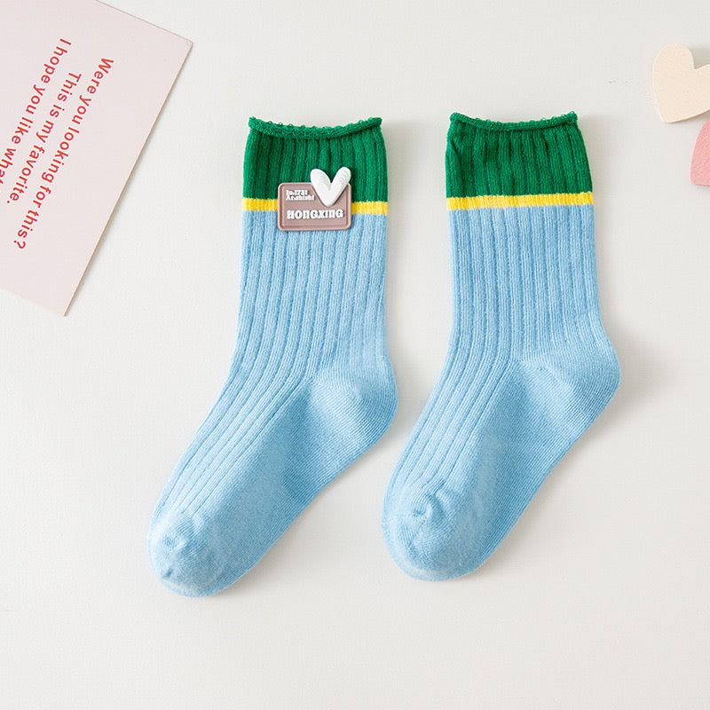 Classic Ribbed Colorblock Girls Socks Set