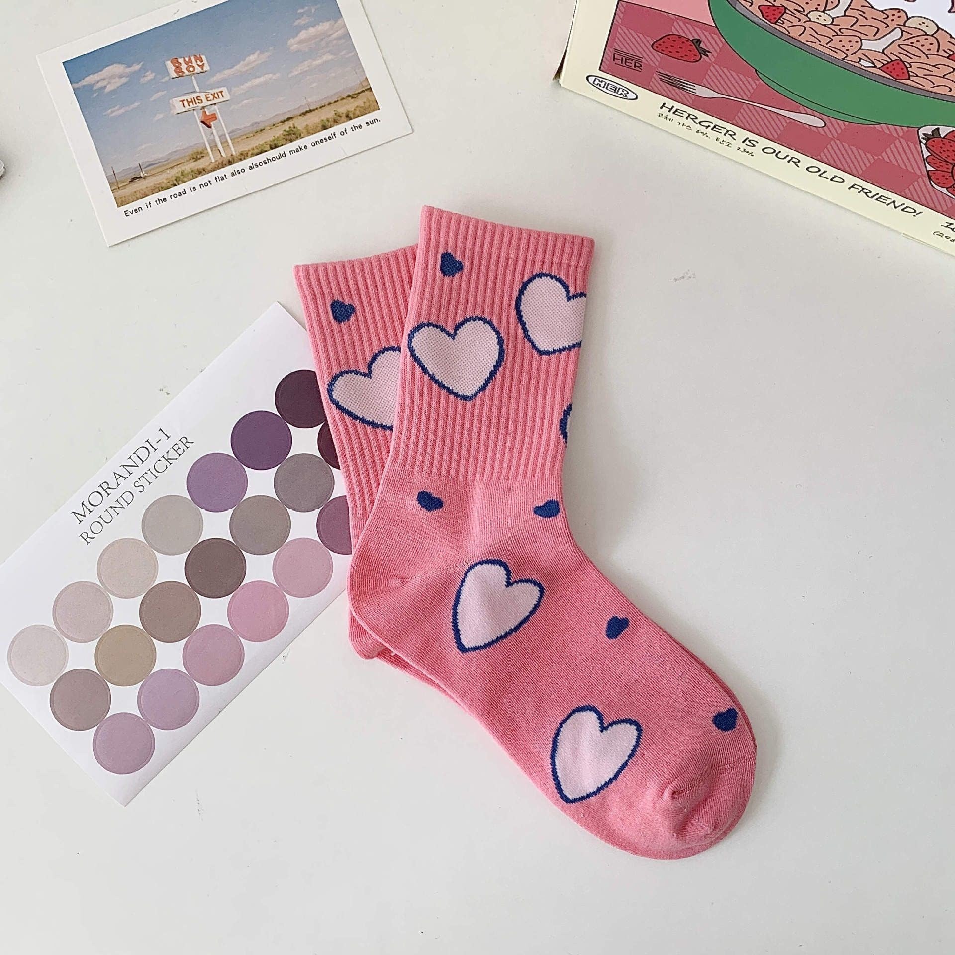 Off-White Red Floral Crew Socks