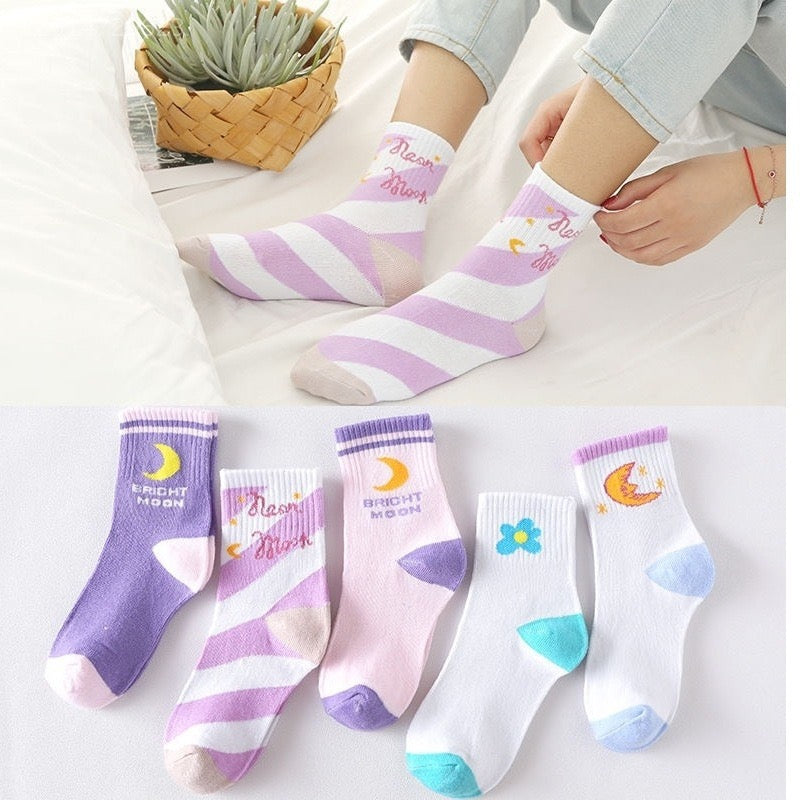 Cute Moon & Heart Crew Socks for Women & Girls