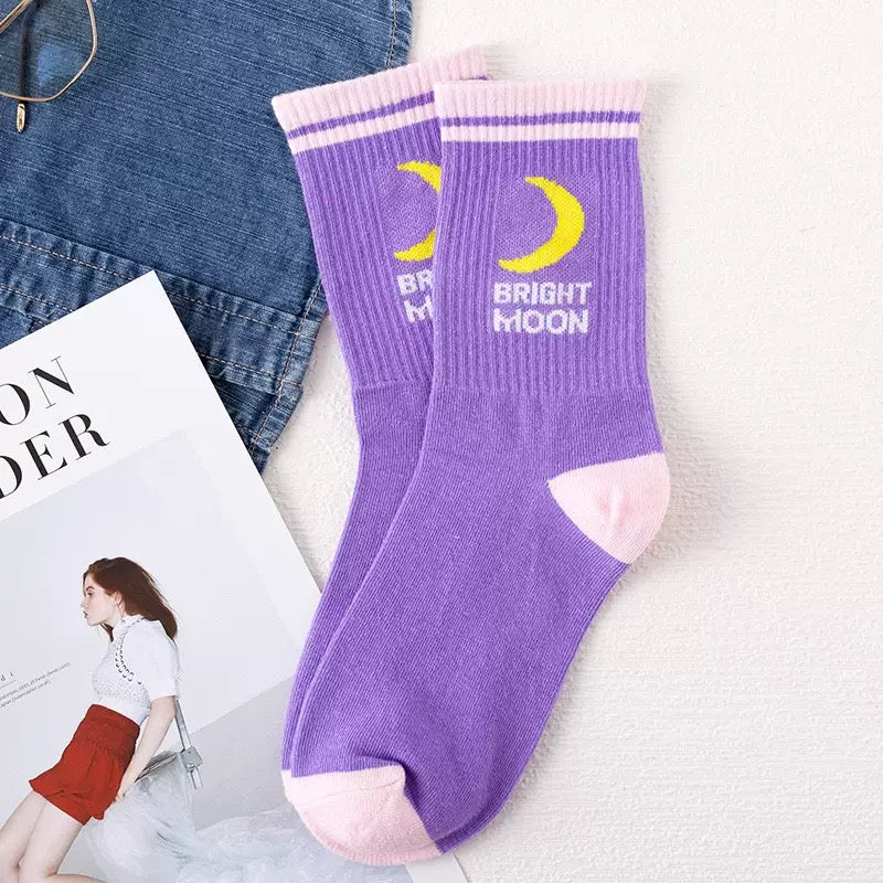 Cute Moon & Heart Crew Socks for Women & Girls