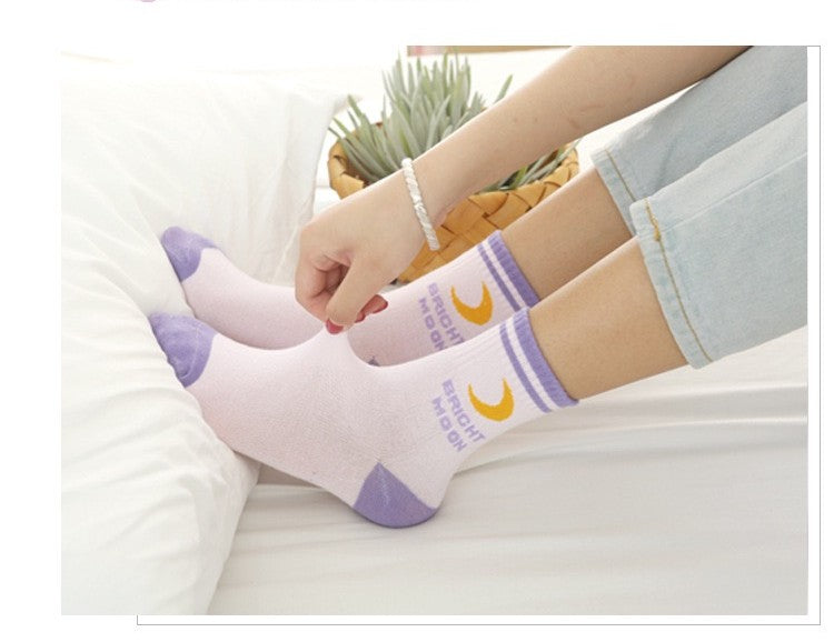 Cute Moon & Heart Crew Socks for Women & Girls
