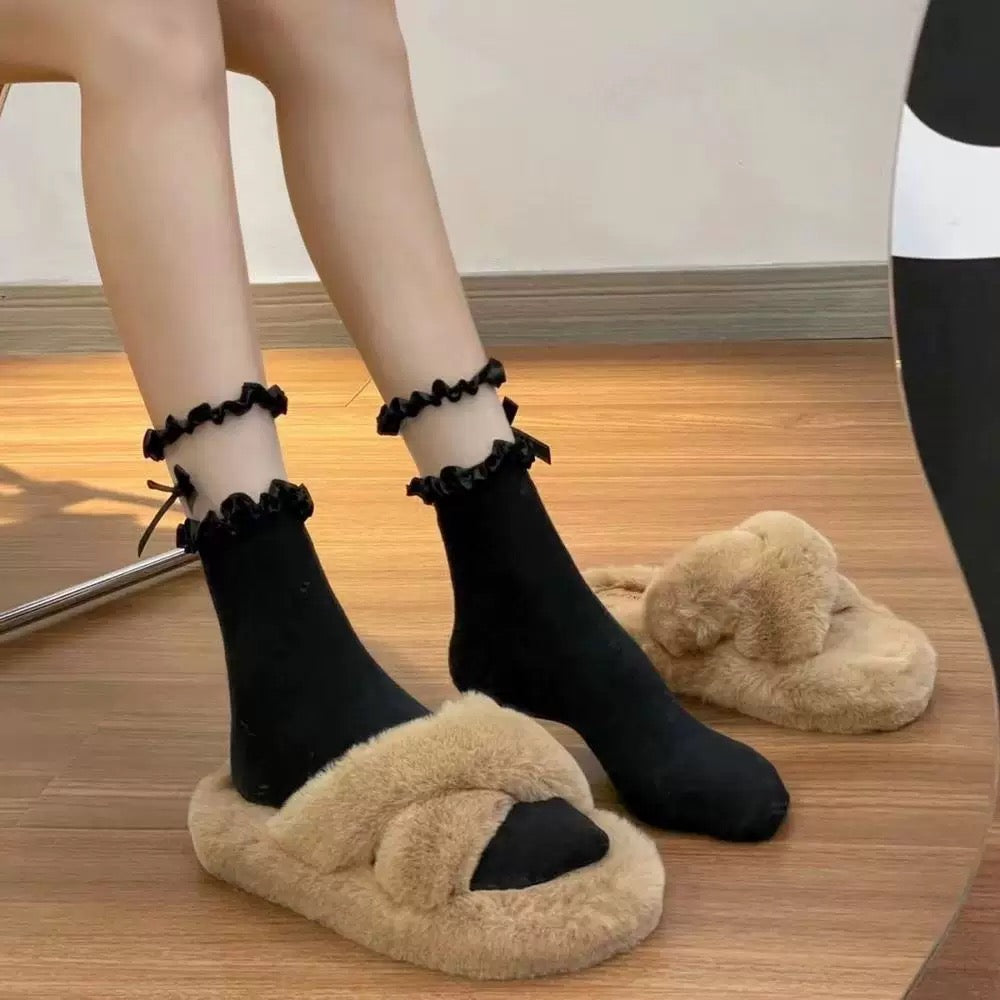 Girls White Lace Frill Bow Ankle Dress Socks