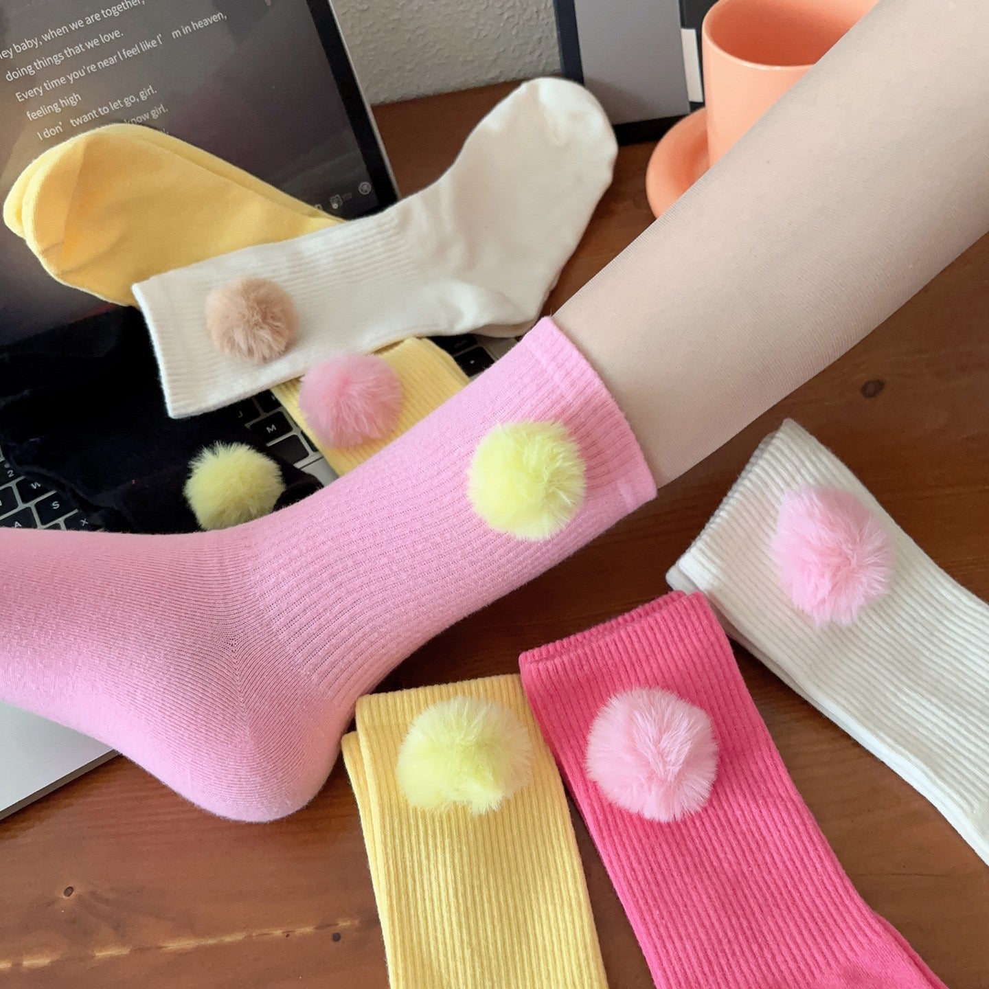 Cute Pom Pom Crew Socks for Kids