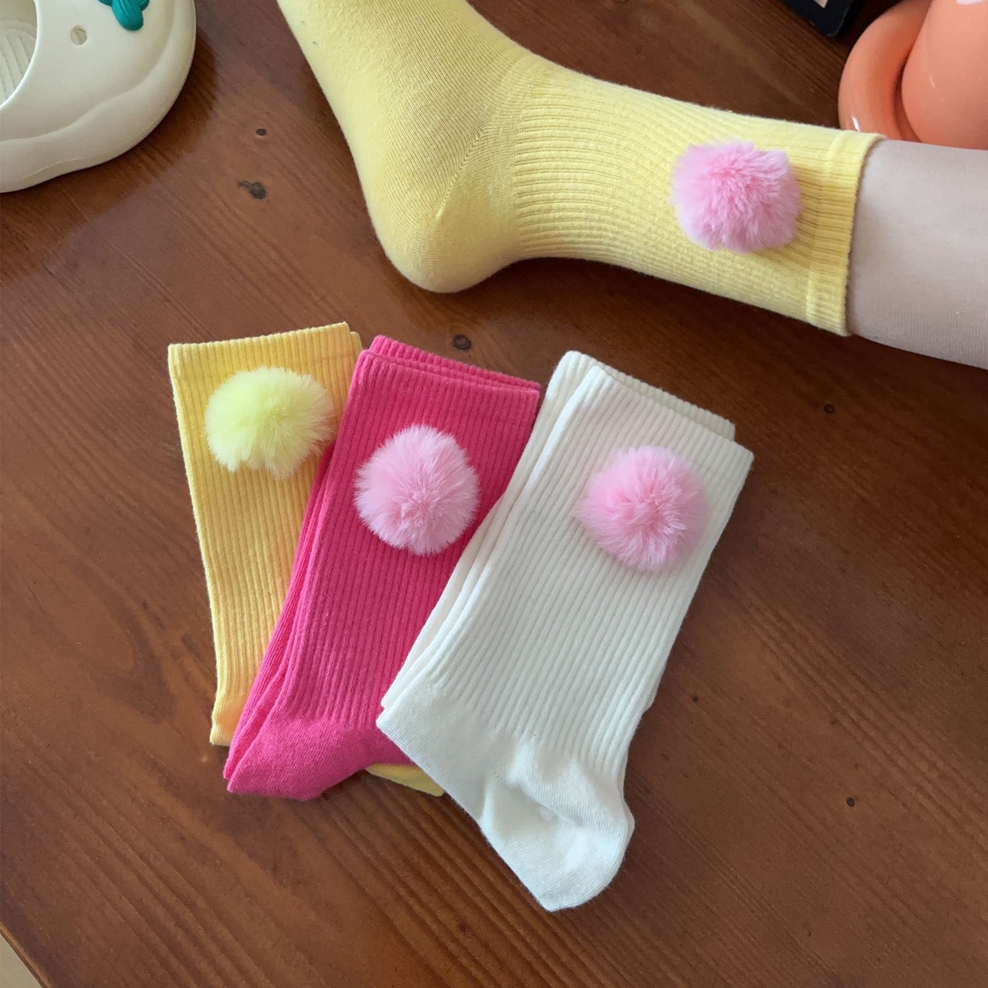 Cute Pom Pom Crew Socks for Kids