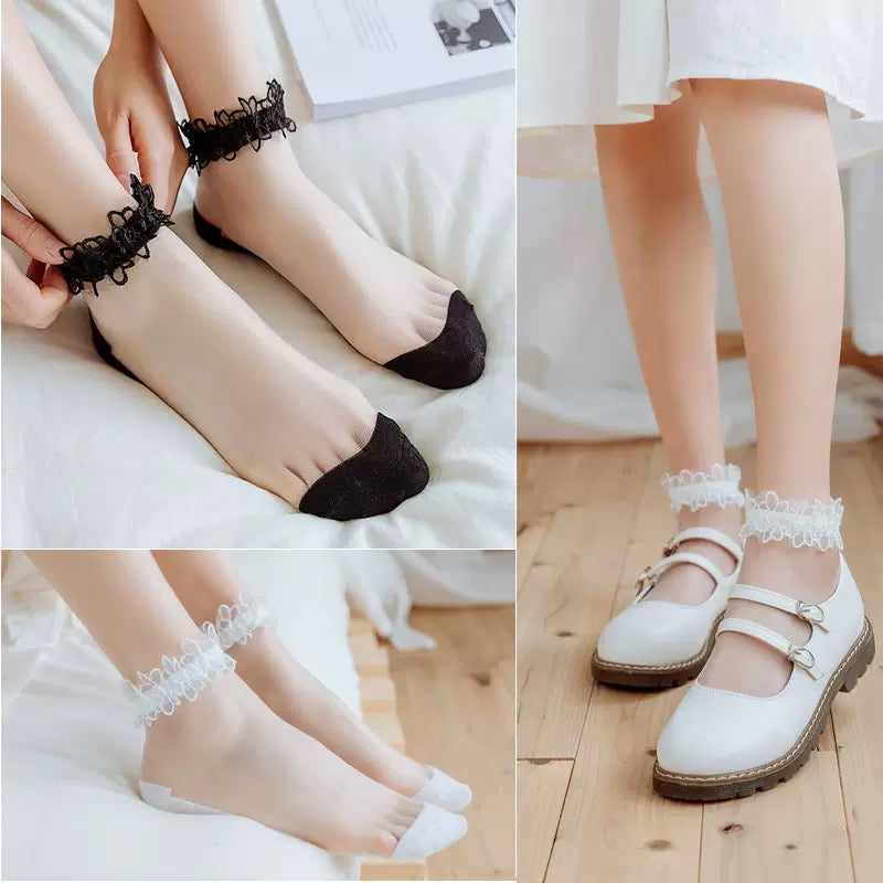Lace Frill Sheer Ankle Socks for Women & Girls | Transparent Mesh Socks