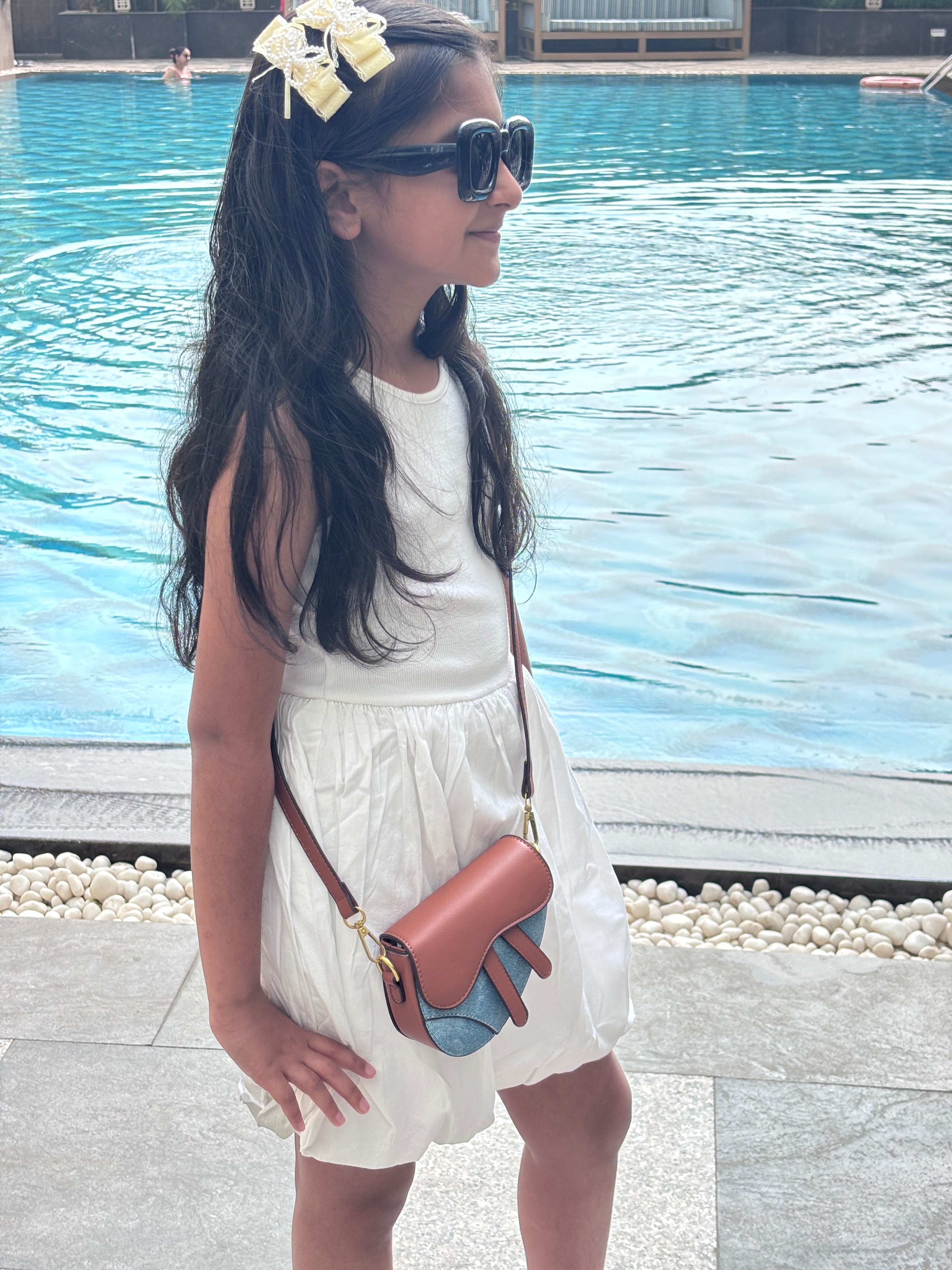 Vintage Denim & Tan Saddle Crossbody Bag