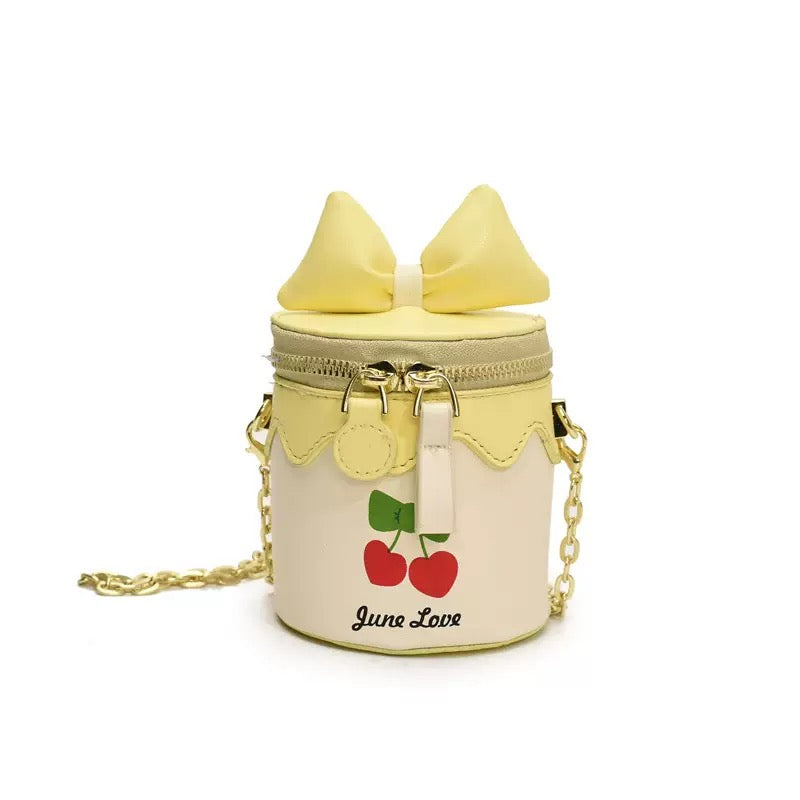 Cherry Bow Mini Bucket Bag – Cute Red & Cream Kawaii Sling