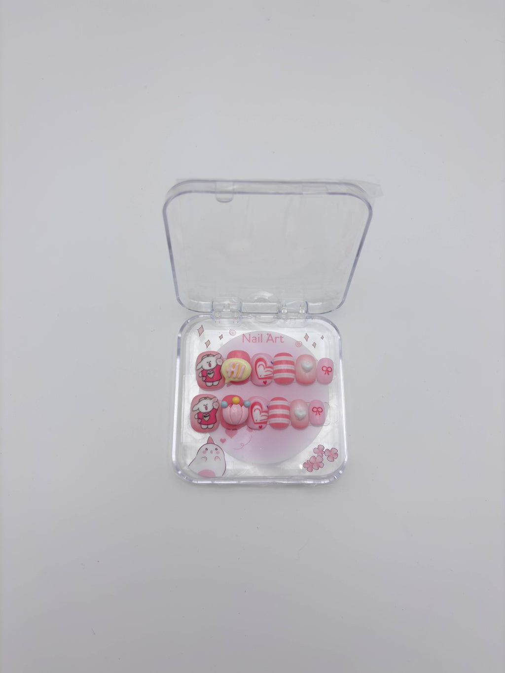 Cute Pink Press On Nails Set – Kawaii Cartoon Aesthetic Nails