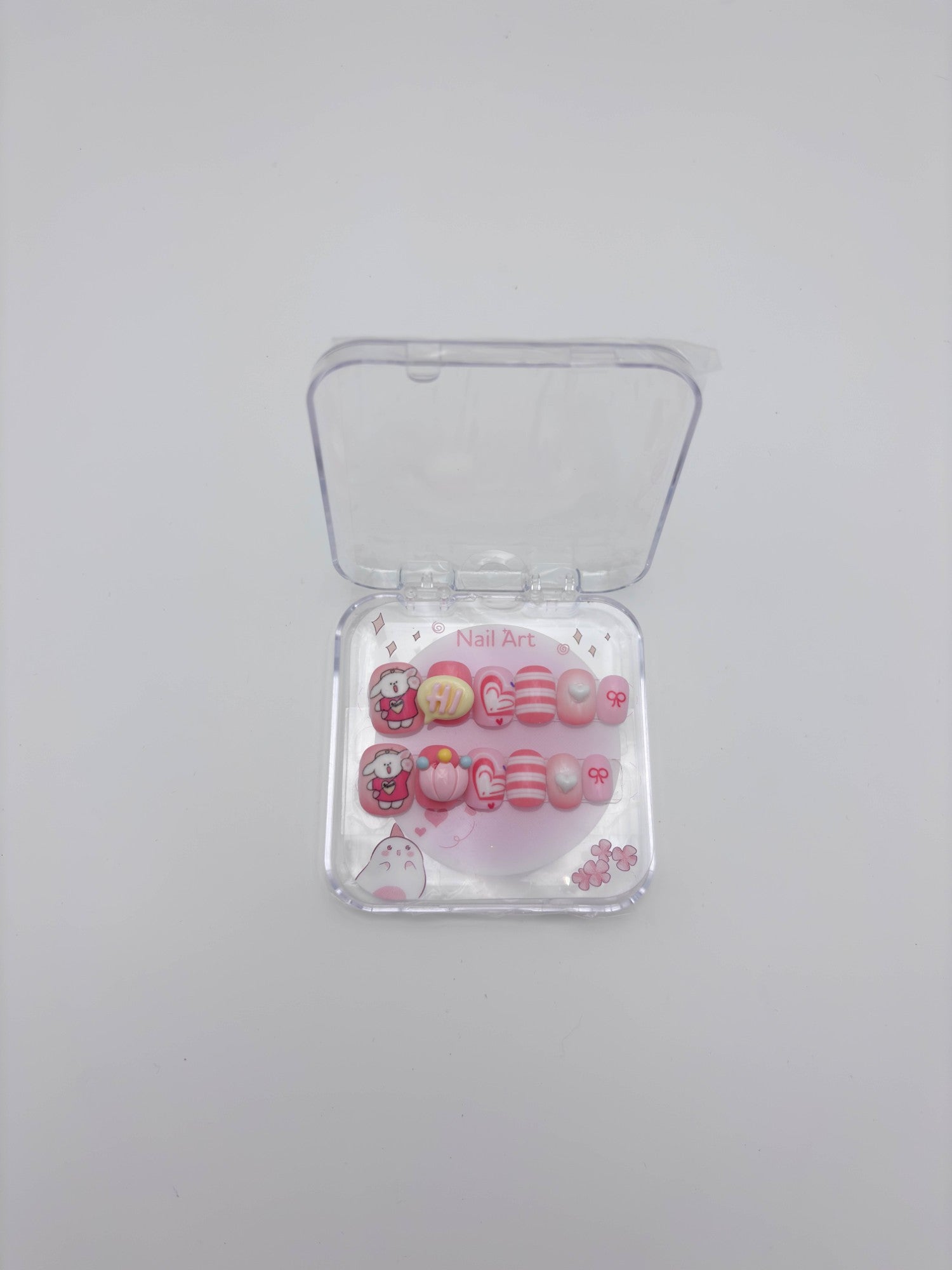 Cute Pink Press On Nails Set – Kawaii Cartoon Aesthetic Nails