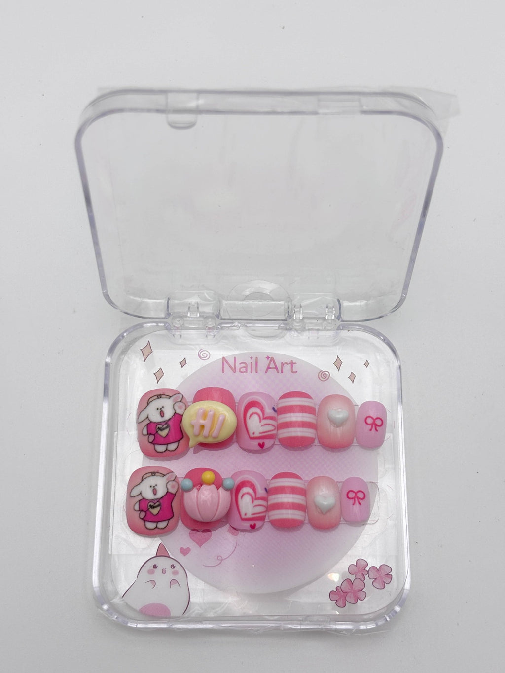 Cute Pink Press On Nails Set – Kawaii Cartoon Aesthetic Nails