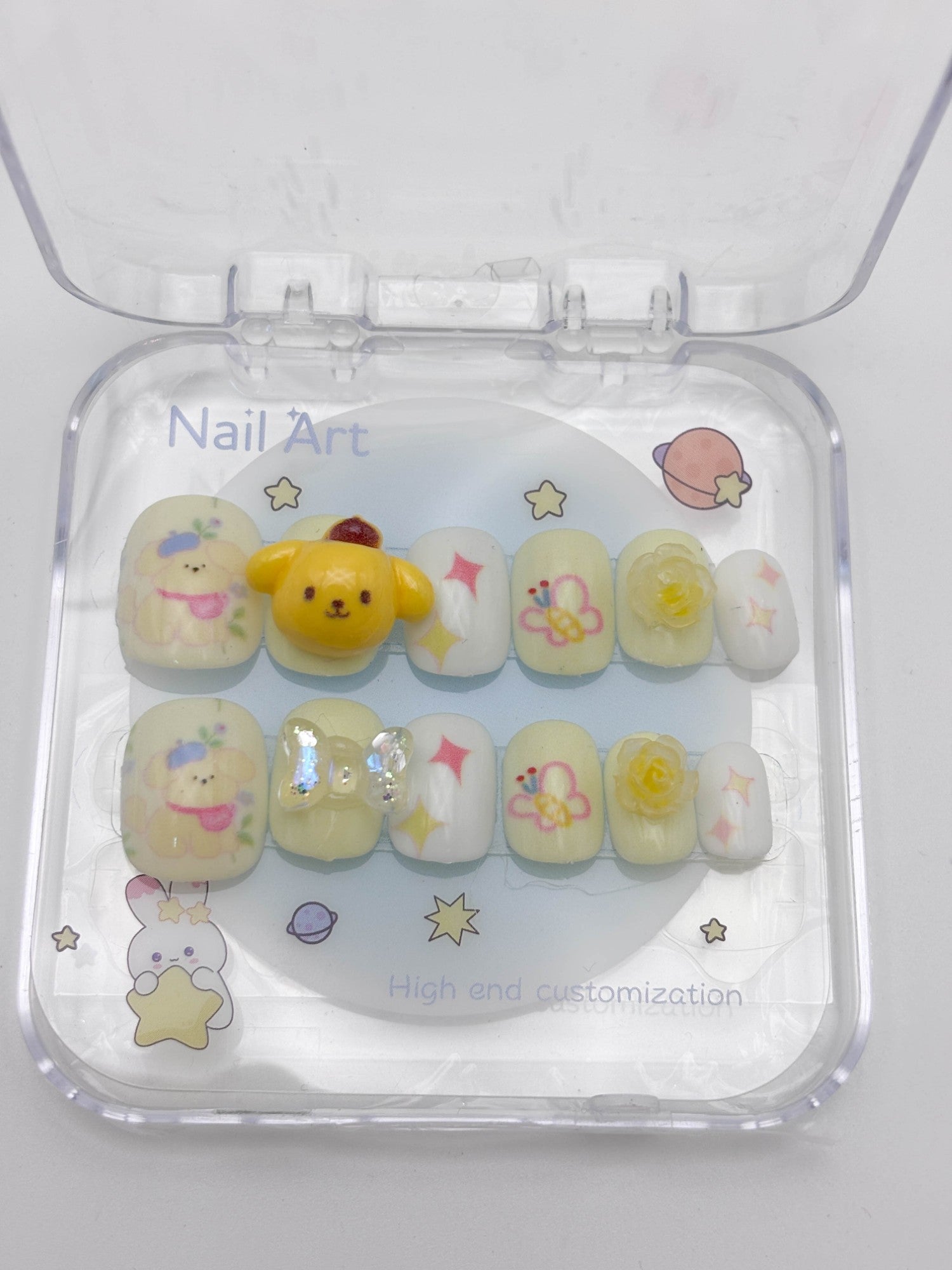 Cute Yellow Press On Nails Set – Kawaii Cartoon Aesthetic Nails