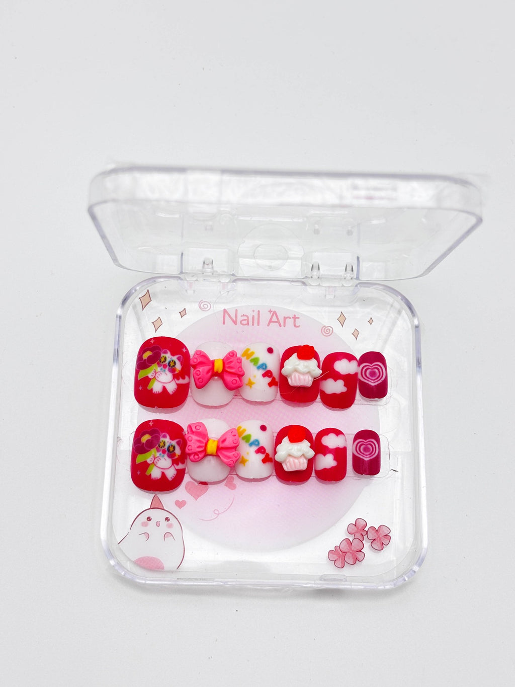 Cute Floral Heart Kids Press-On Nails