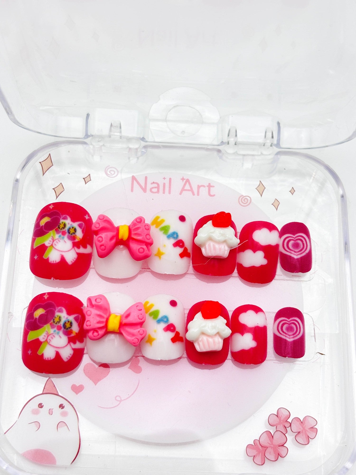 Cute Floral Heart Kids Press-On Nails