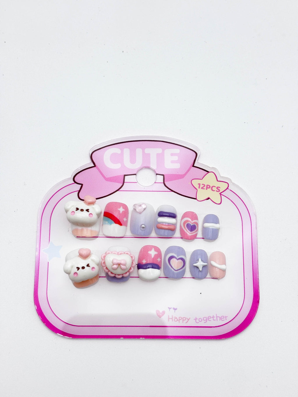 Cute Teddy & Candy Press-On Nails for Kids