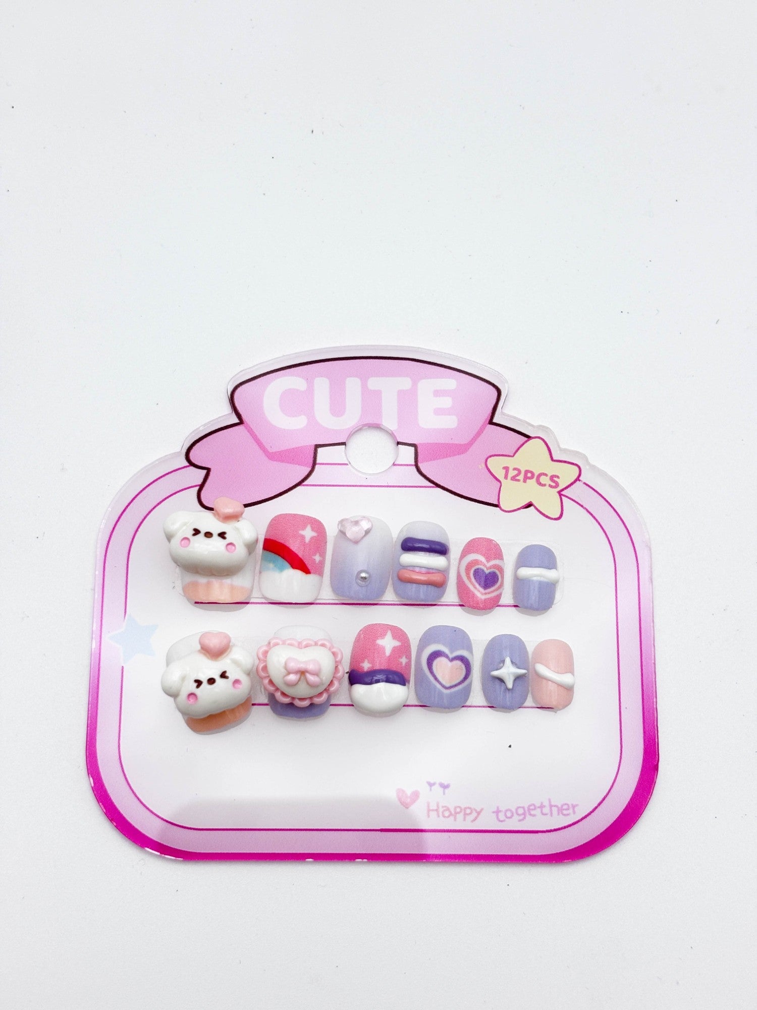 Cute Teddy & Candy Press-On Nails for Kids