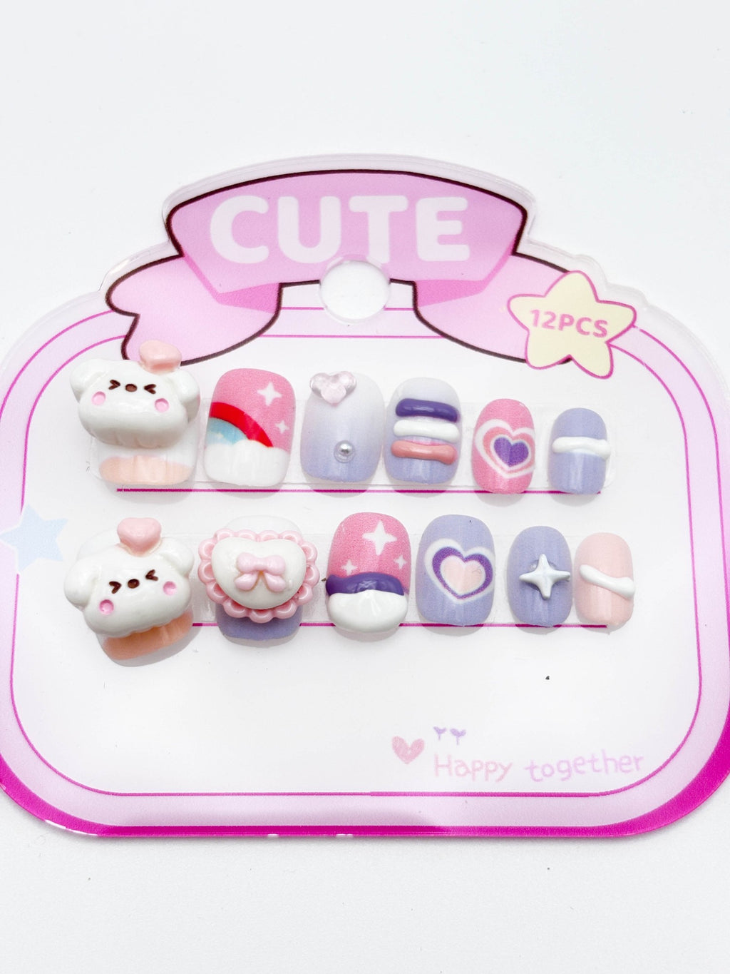 Cute Teddy & Candy Press-On Nails for Kids
