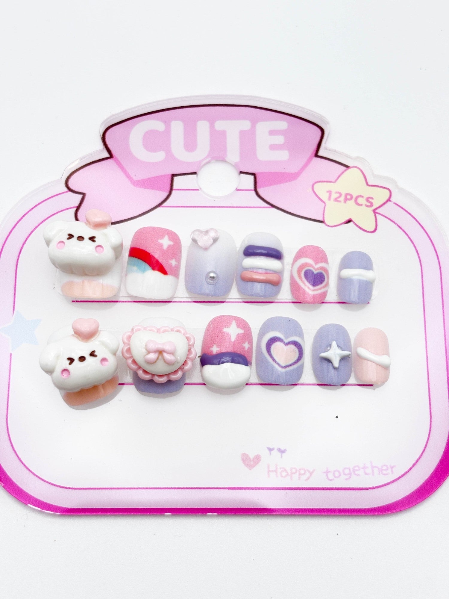 Cute Teddy & Candy Press-On Nails for Kids