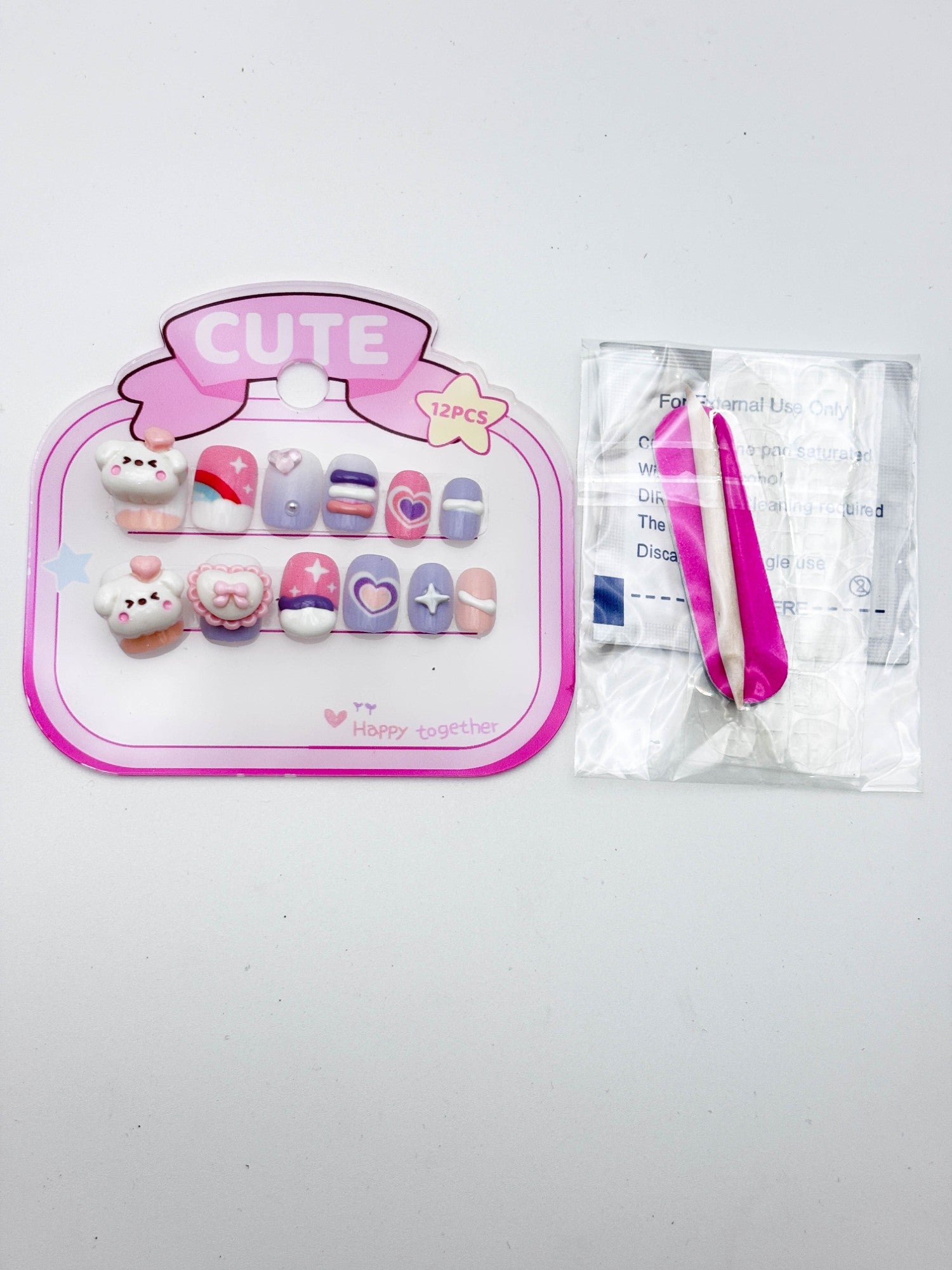 Cute Teddy & Candy Press-On Nails for Kids