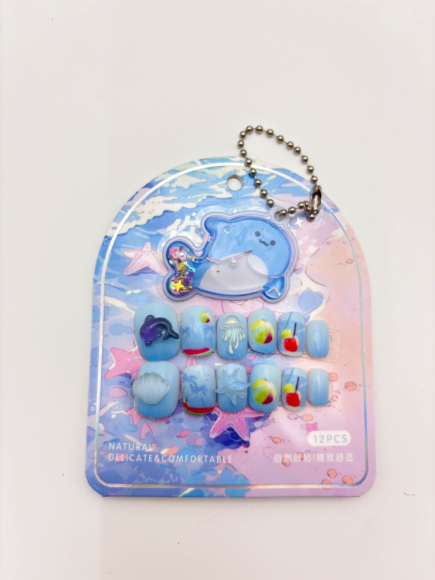 Underwater Dolphin & Starfish Press-On Nails