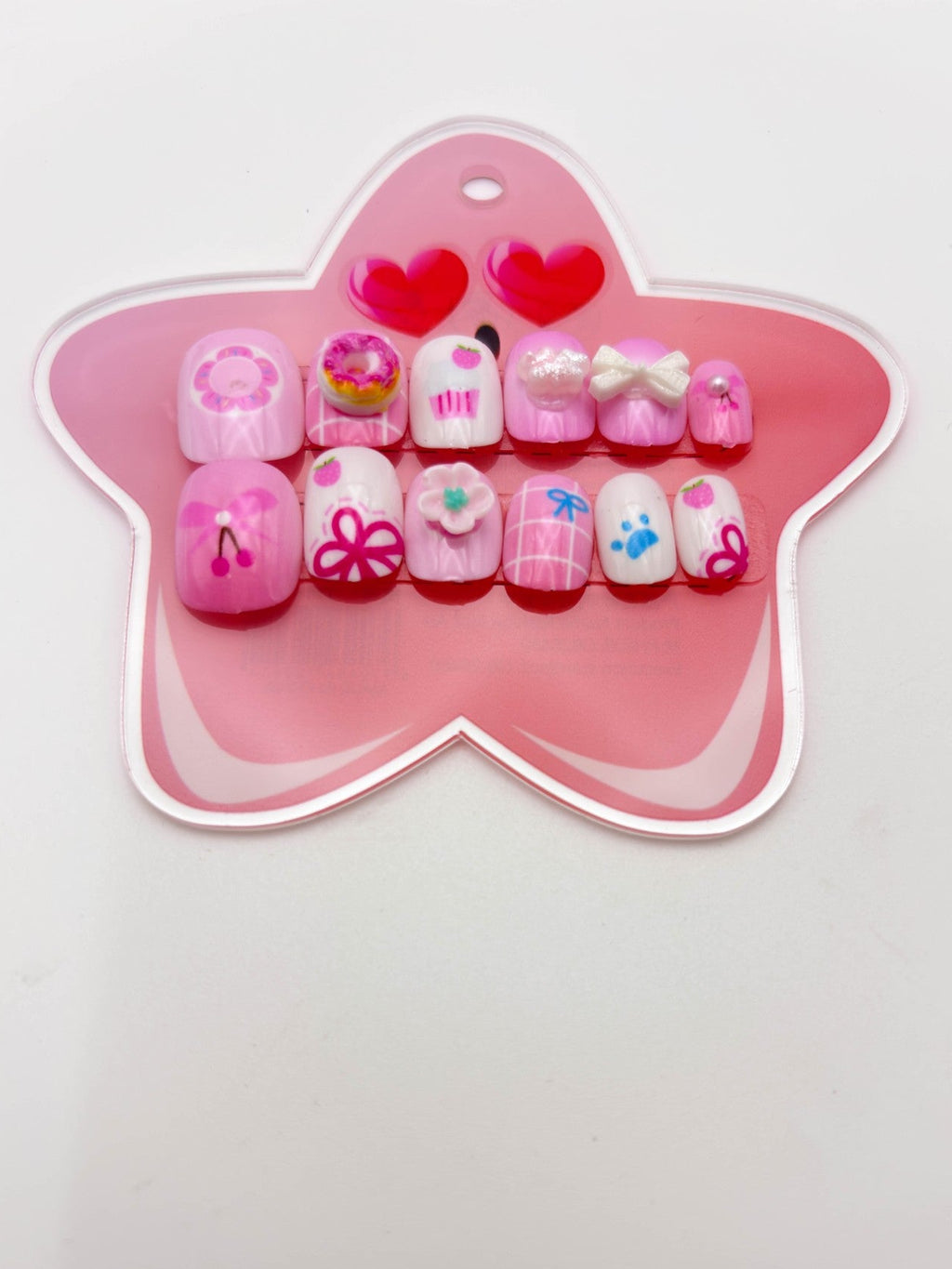 Pink Heart Alphabet Star Nails