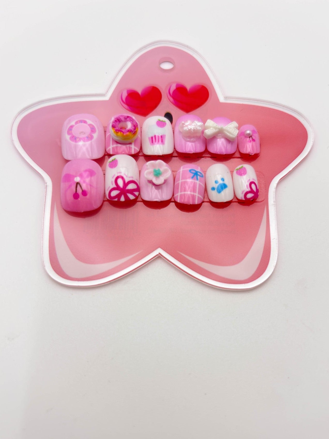 Pink Heart Alphabet Star Nails