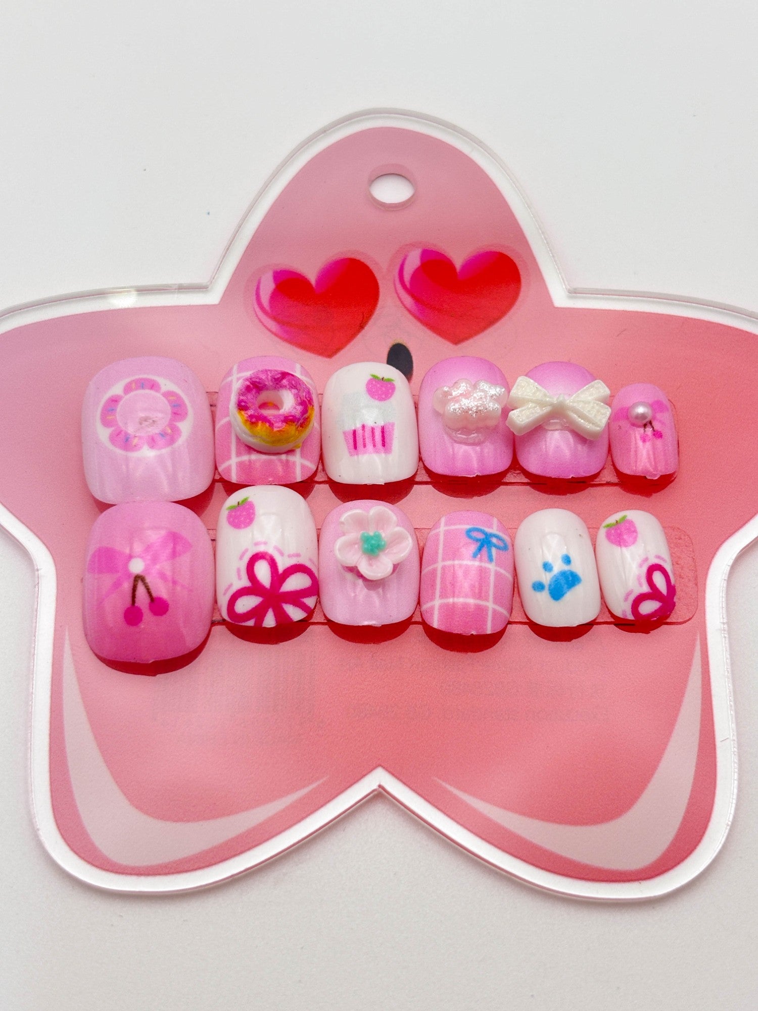 Pink Heart Alphabet Star Nails