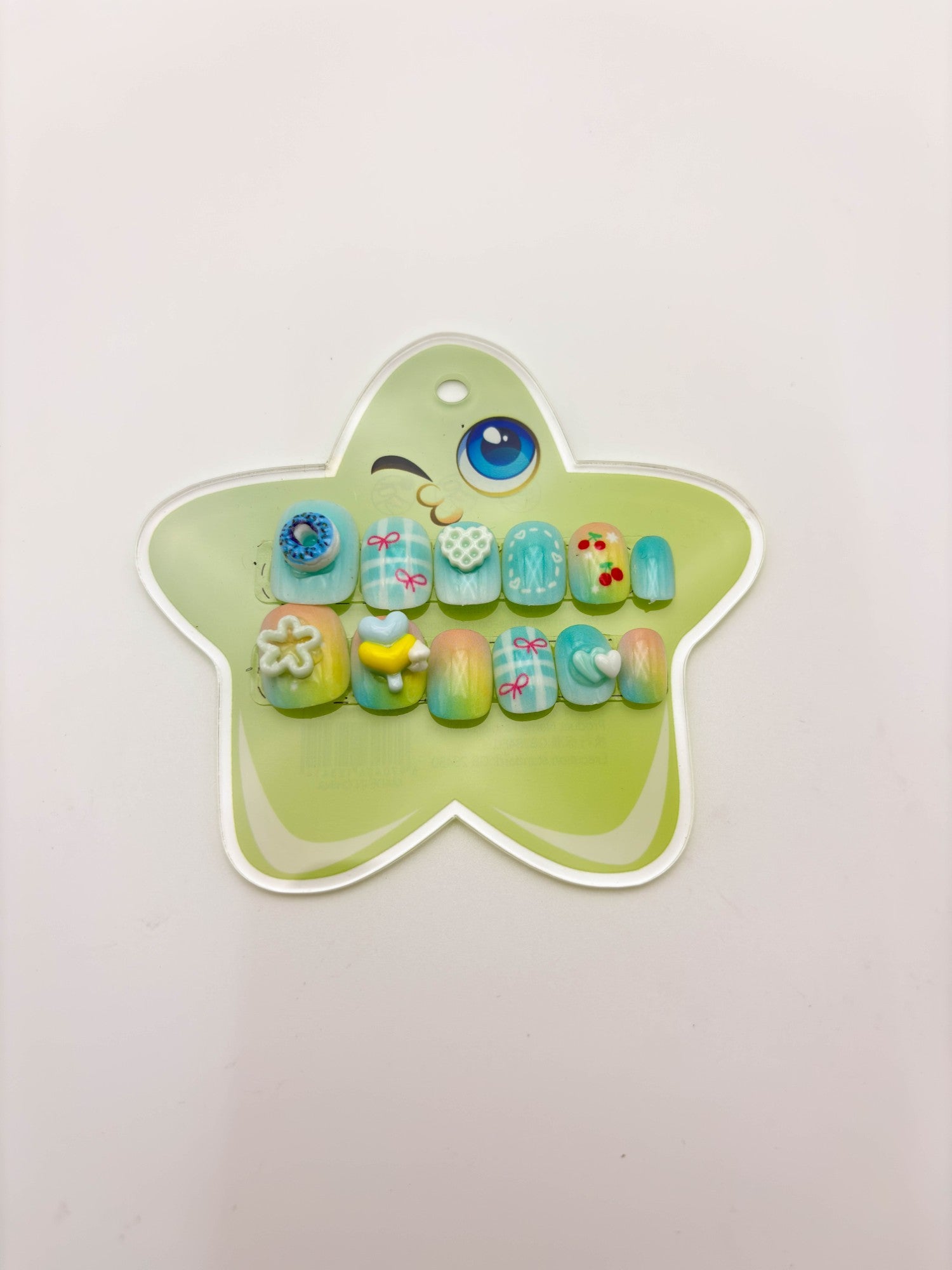 Mint Green Alphabet Star Nails