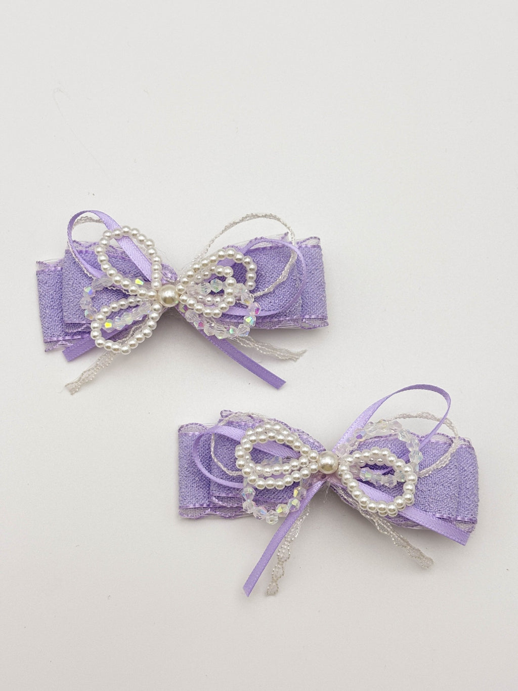 Lavender Pearl Bow Hair Clip Set