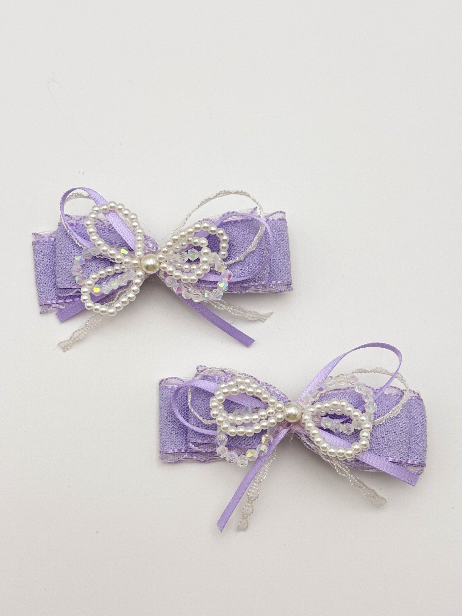 Lavender Pearl Bow Hair Clip Set