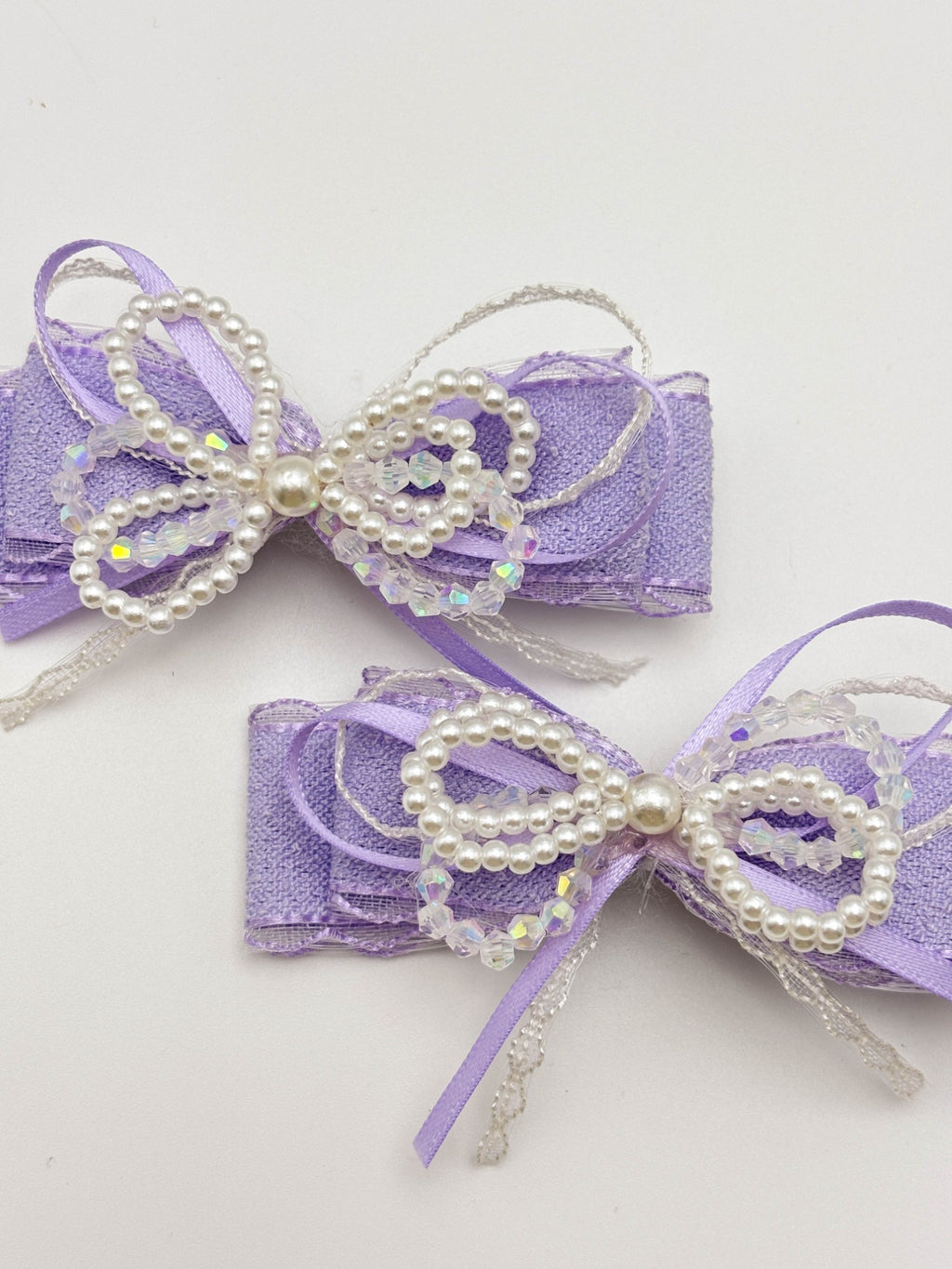 Lavender Pearl Bow Hair Clip Set