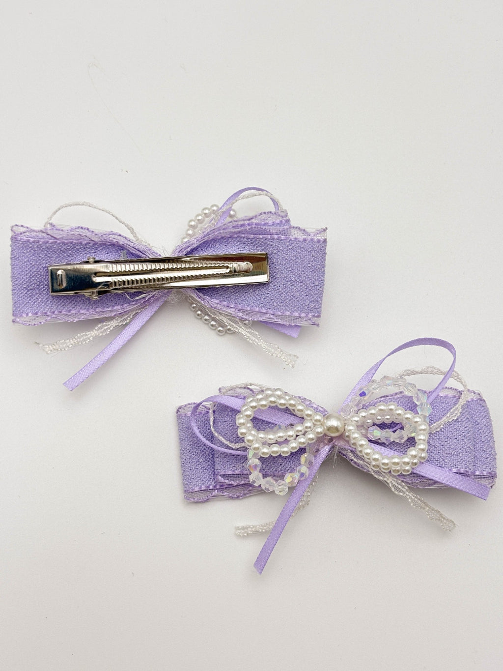 Lavender Pearl Bow Hair Clip Set