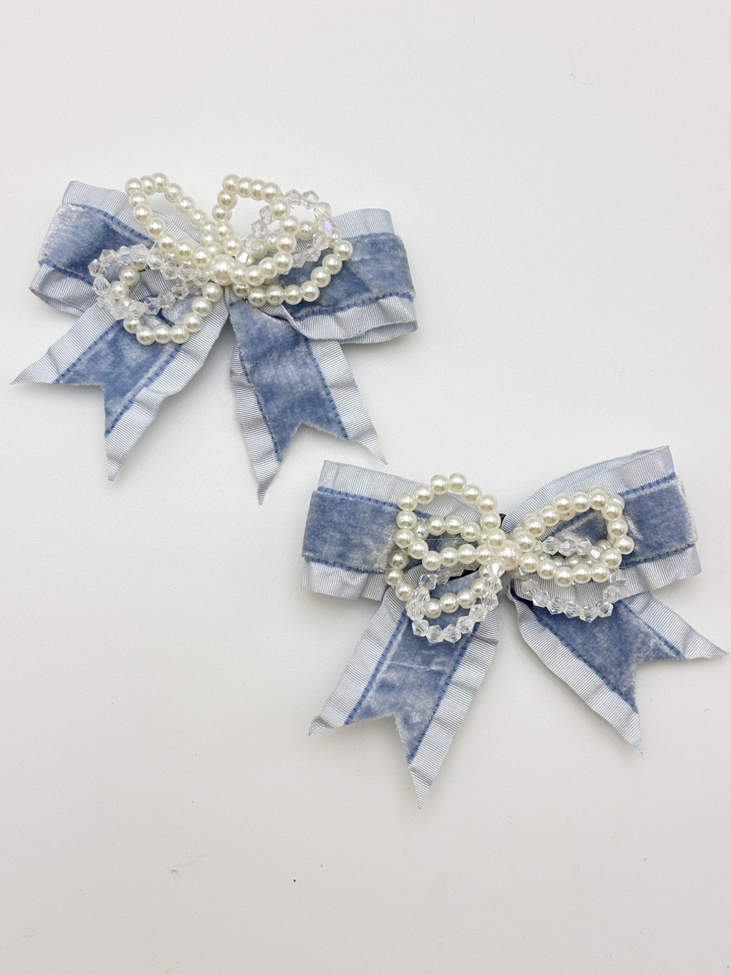 Denim Blue Pearl Bow Hair Clip Set