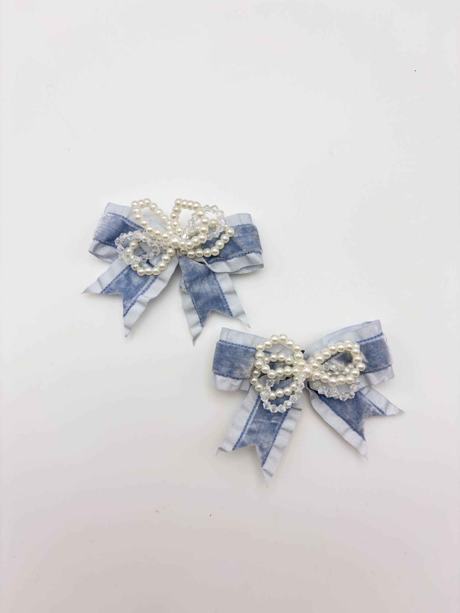 Denim Blue Pearl Bow Hair Clip Set