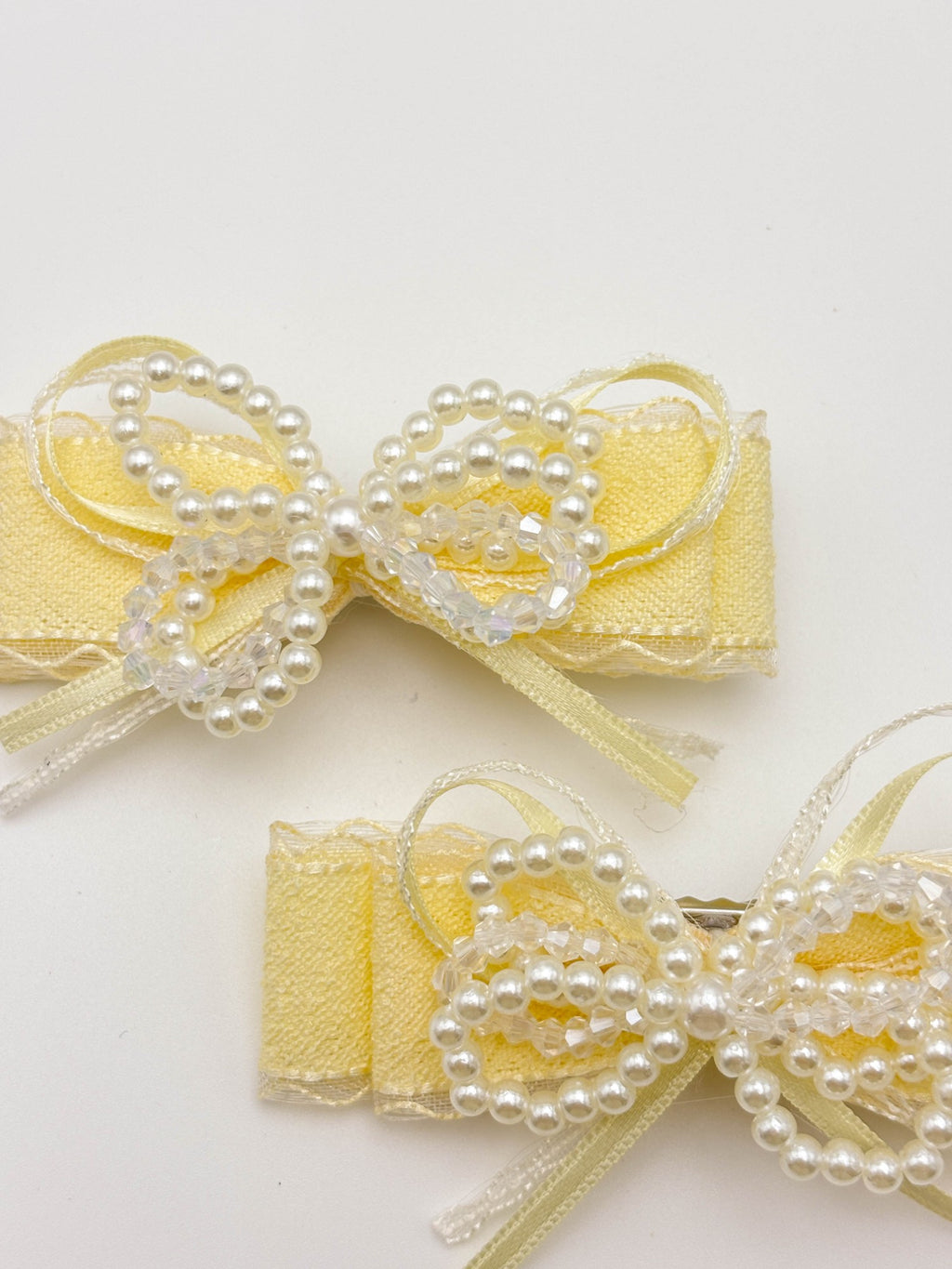 Butter Yellow Pearl Bow Hair Clips