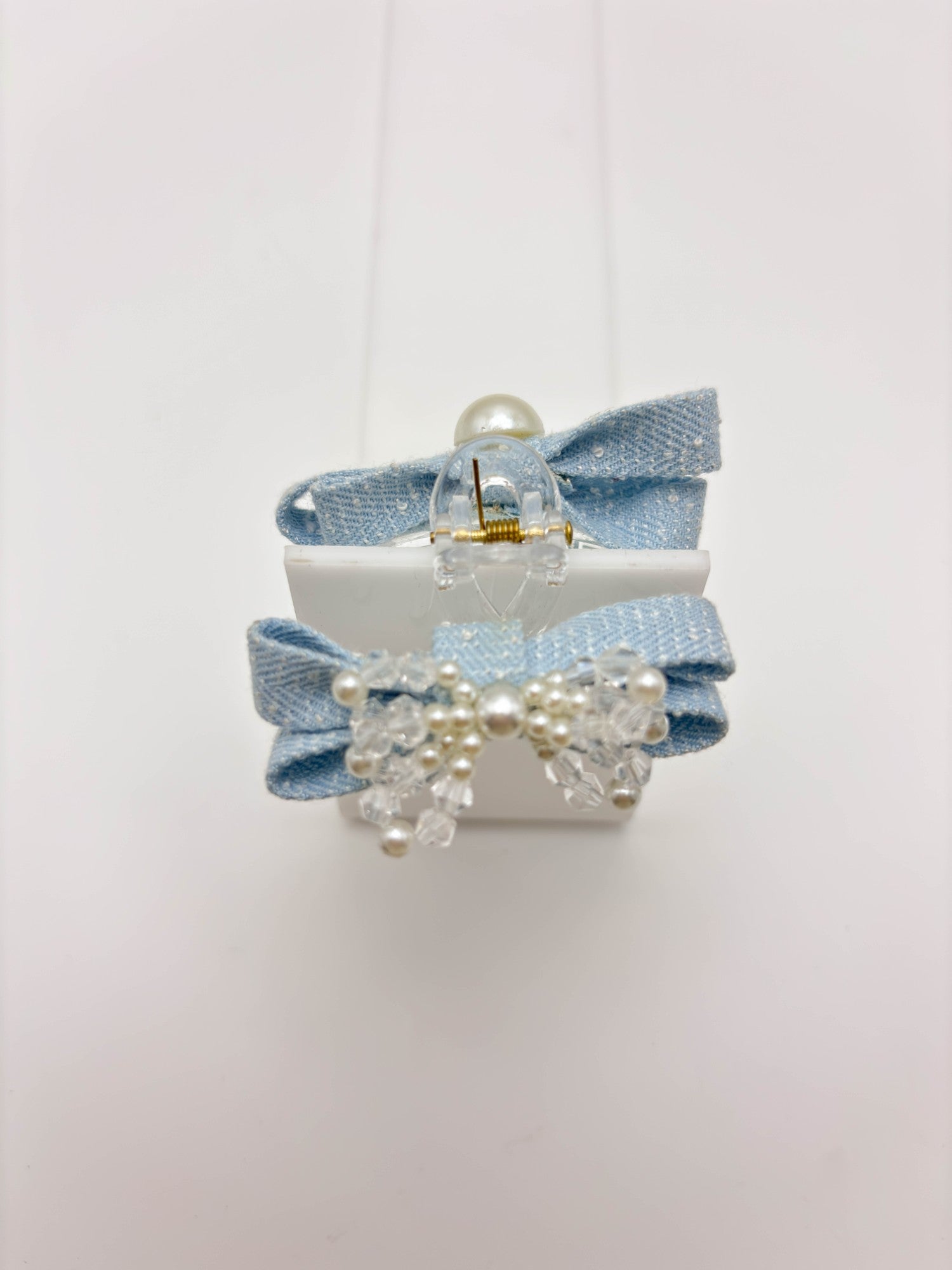 Blue Pearl Bow Hair Clips Set