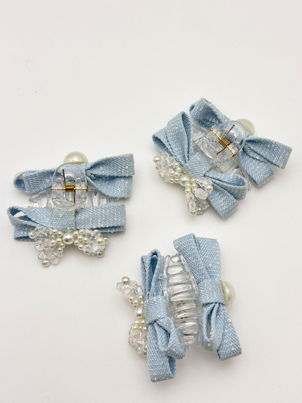 Blue Pearl Bow Hair Clips Set