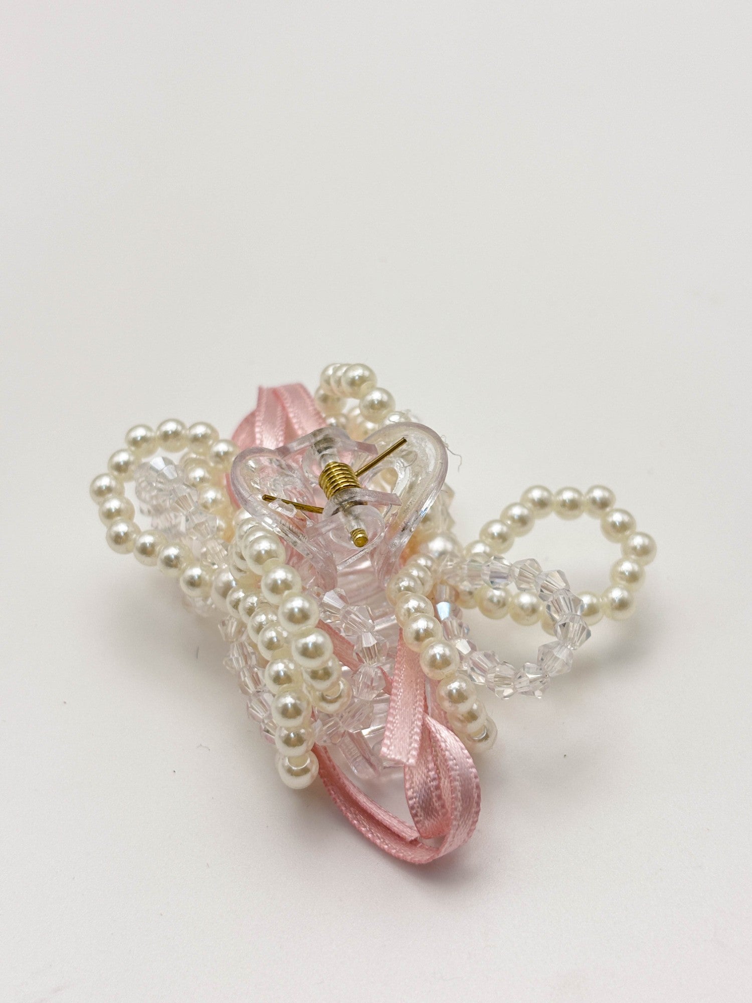Pink Pearl Bow Hair Claw Clip