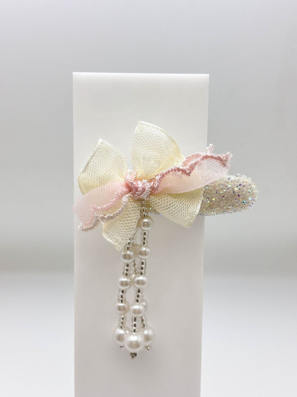 Bow Hair Clip with Pearl Drops
