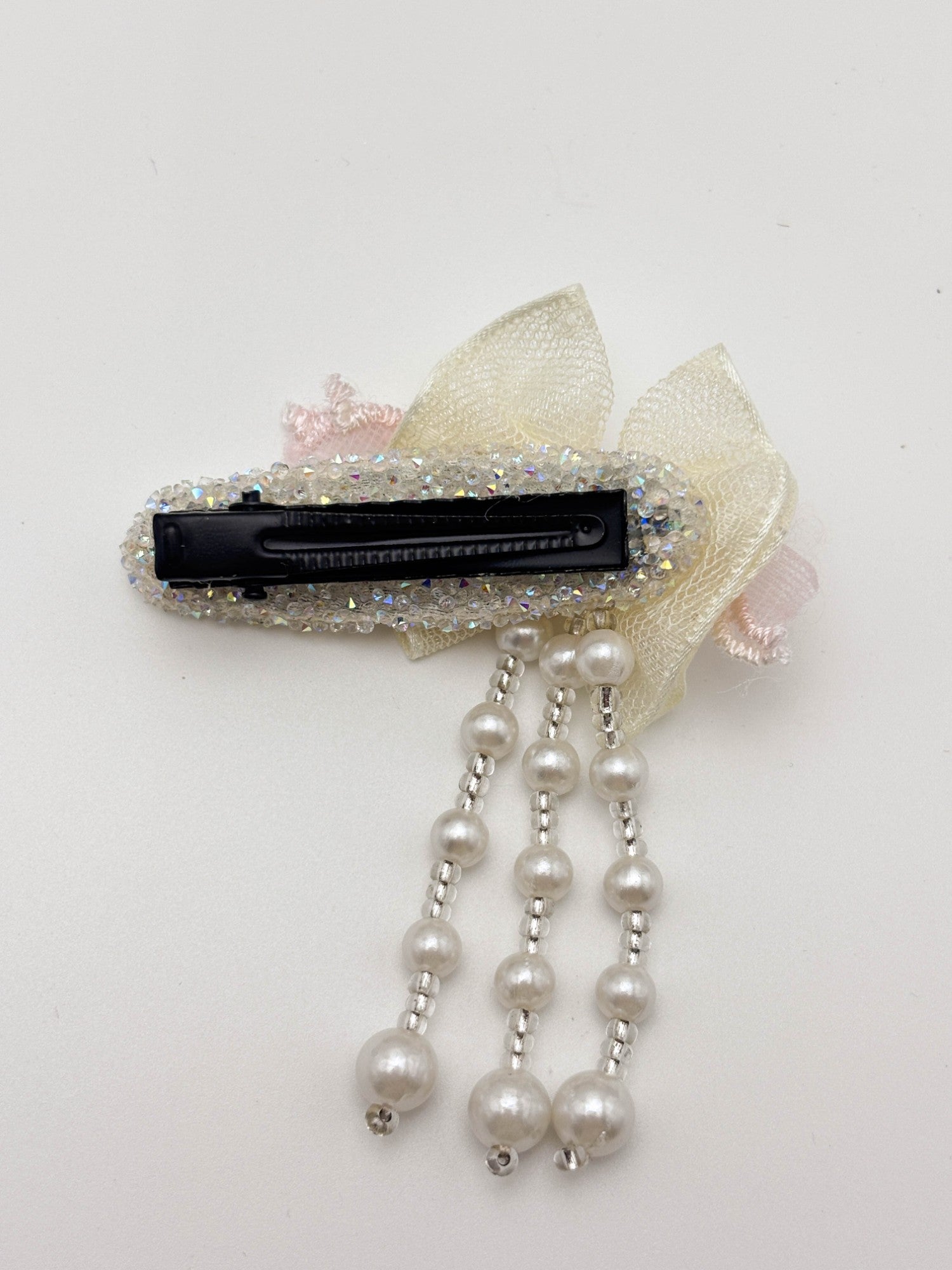 Bow Hair Clip with Pearl Drops
