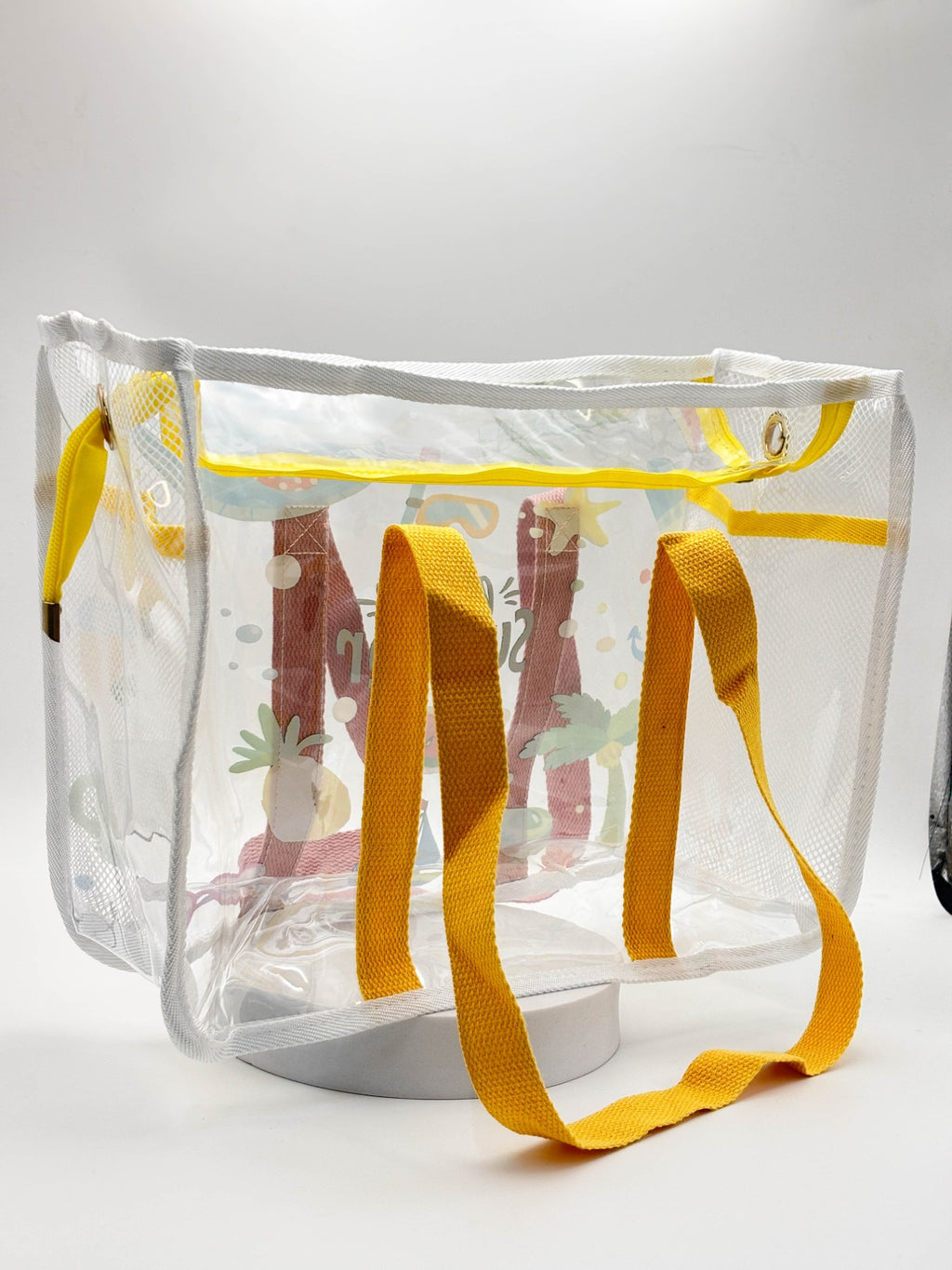 Hello Summer Transparent Tote – Clear Heart Aesthetic Beach & Travel Bag