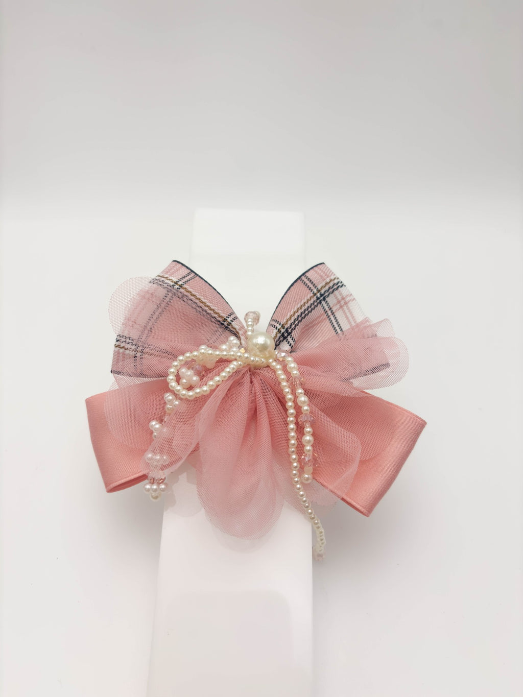 Plaid Pearl Hair Bow | Petite & Posh