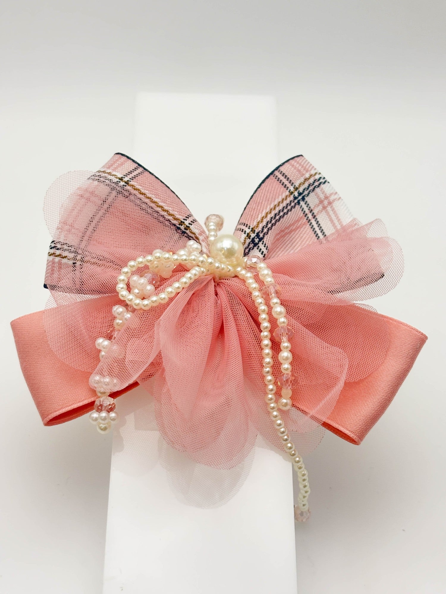Plaid Pearl Hair Bow | Petite & Posh