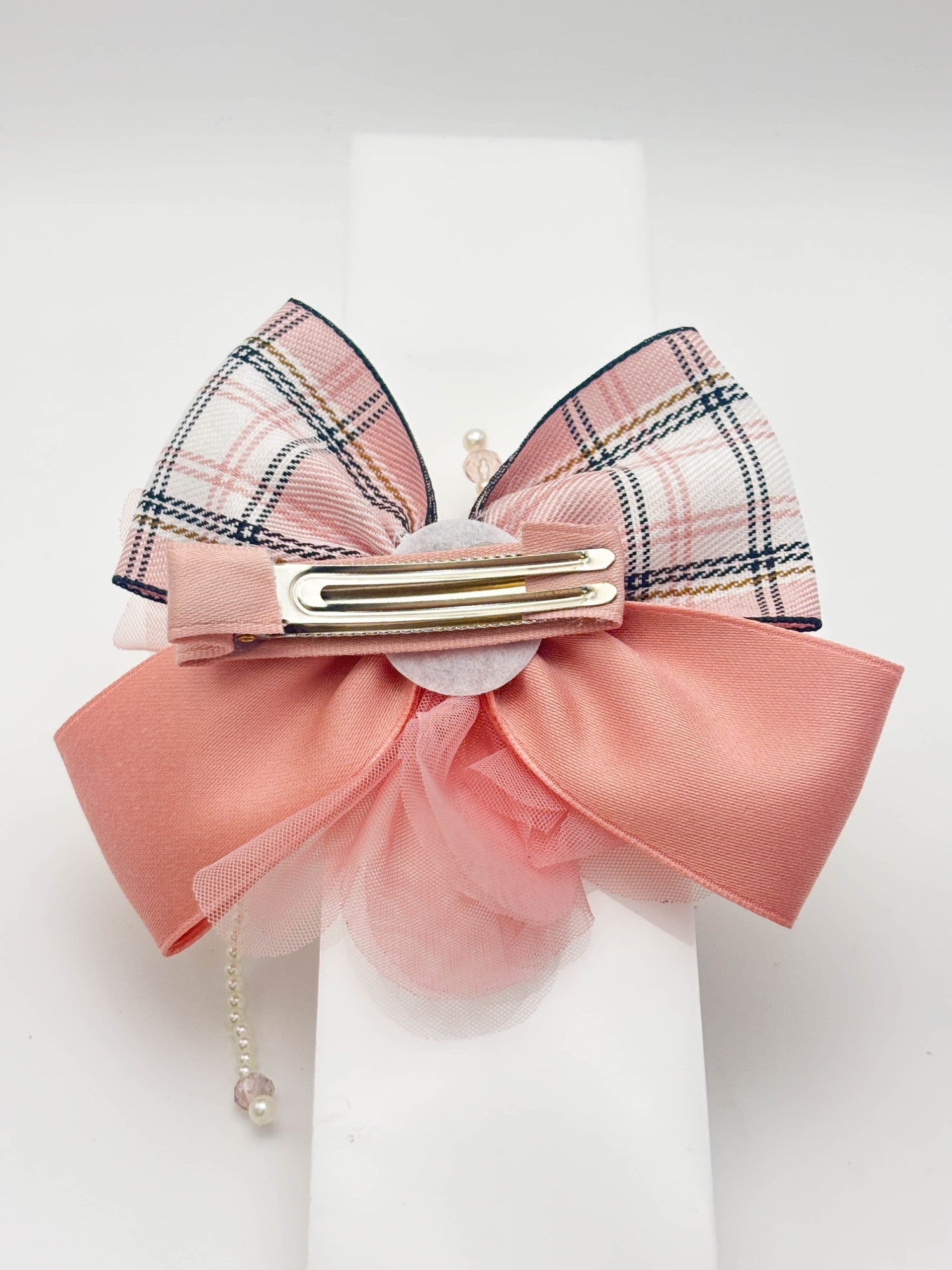 Plaid Pearl Hair Bow | Petite & Posh