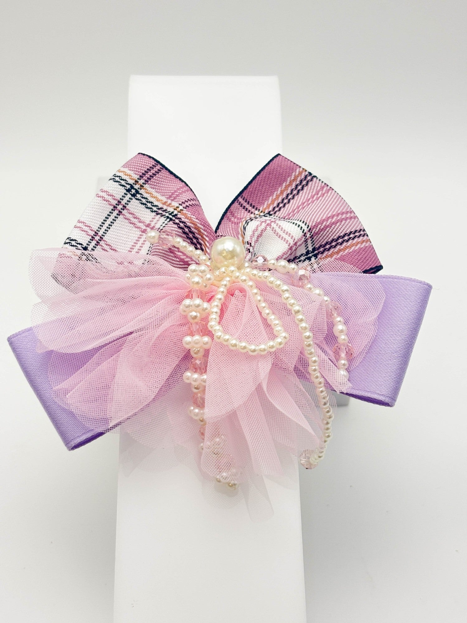 Plaid Pearl Hair Bow | Petite & Posh